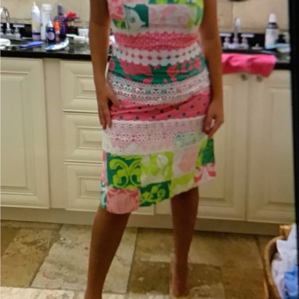 Lilly Pulitzer Strapless Dress in Pink and Green